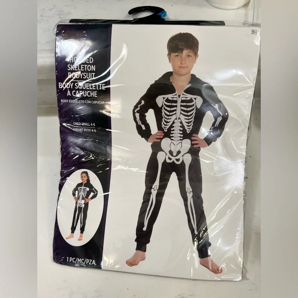 Black Skeleton Hooded Bodysuit Costume for Kids